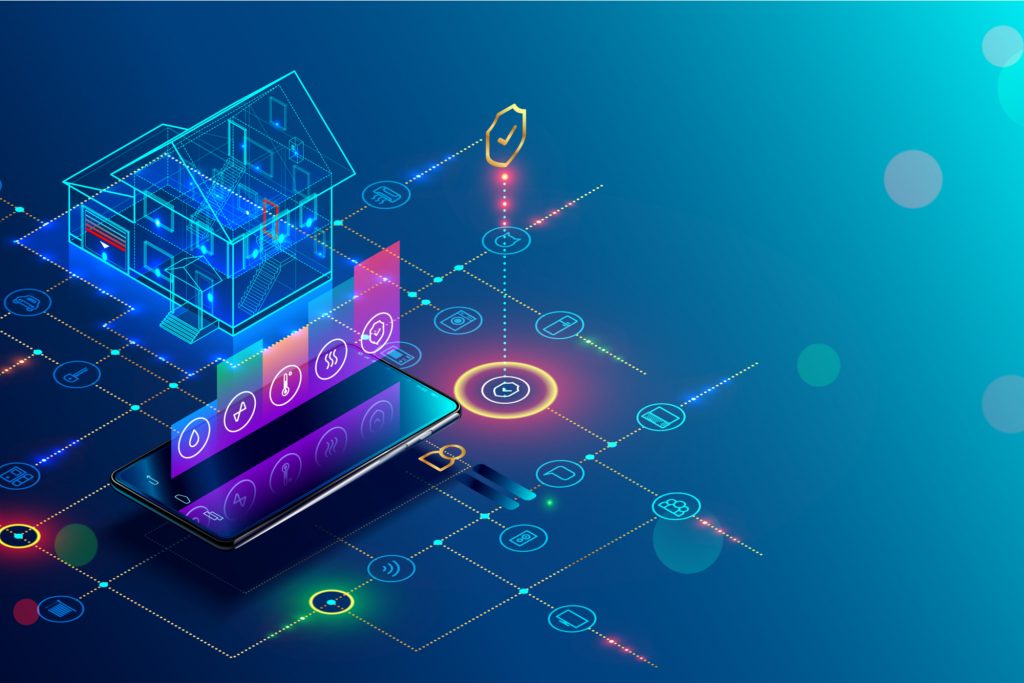Illustration of a smart home network with connected devices